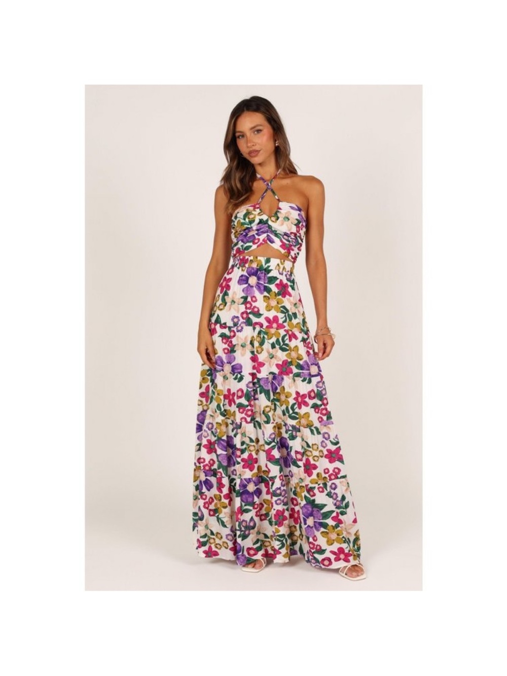 Petal & Pup White Multi Floral Halter Cutout Maxi Dress